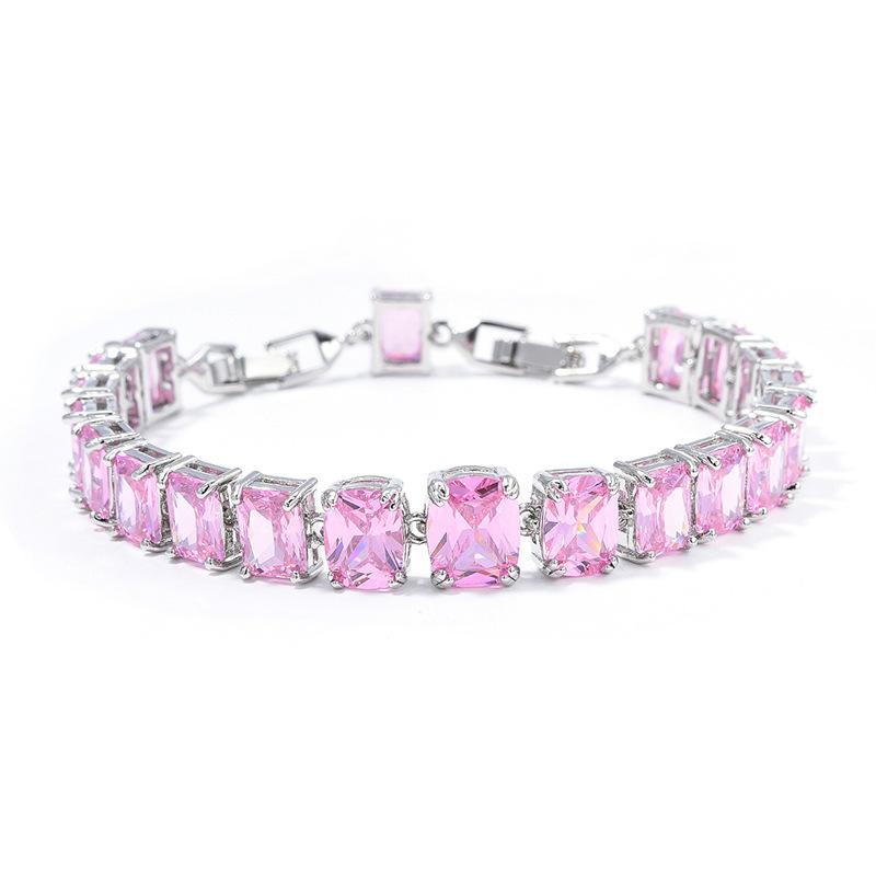 Square Zircon Bracelet Girls Niche Copper Electroplated White Gold 24K Gold Inlaid with Precious Stones Light Luxury Premium Bracelet