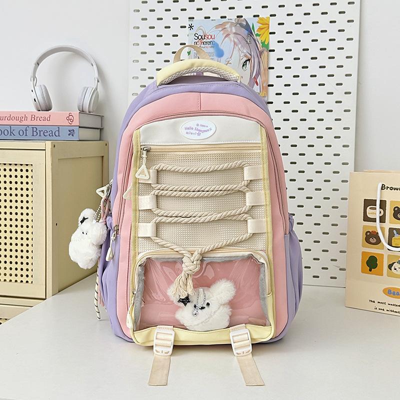 Schoolbag new high-value Mori ins fresh and sweet contrasting color splicing backpack junior high school students lightweight travel backpack