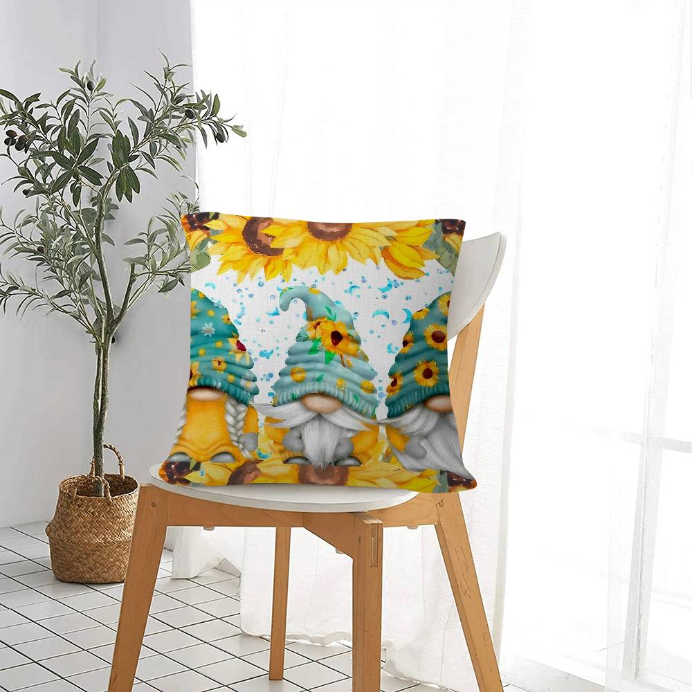 Adorable Gnome & Floral Garden Cushion Cover Car Throw Pillow Case For Sofa Car Christmas Gift