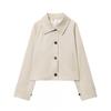 Womens Short Trench Jacket Waterproof Turn-down Collar Single-breasted Loose Fit Solid Color Winter Daily Wear