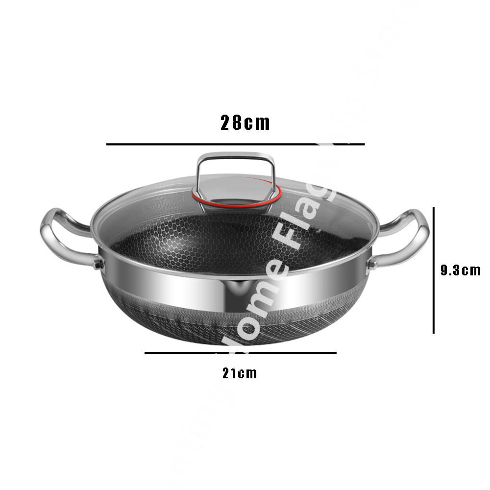 

30см Вок из нержавеющей стали Кастрюля для супа Сковорода для жарки яиц с антипригарным покрытием Сотовая Индукционная плита Газовая плита Общая Прочная Кухонная посуда