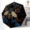 Golden Bee & Floral Circular Wall Art DecorUmbrella with Cute Design, Portable 3-Fold Compact Umbrella for Men & Women, Valentine's Day Mother's Day H