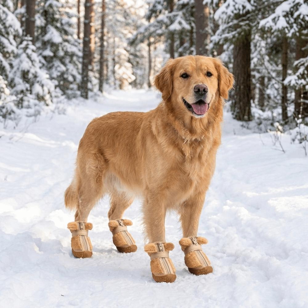 4 PCS/SET Plush Lined Dog Cotton Shoes Thickened Anti-Slip Dog Shoes Winter Dog Snow Boots  Walking