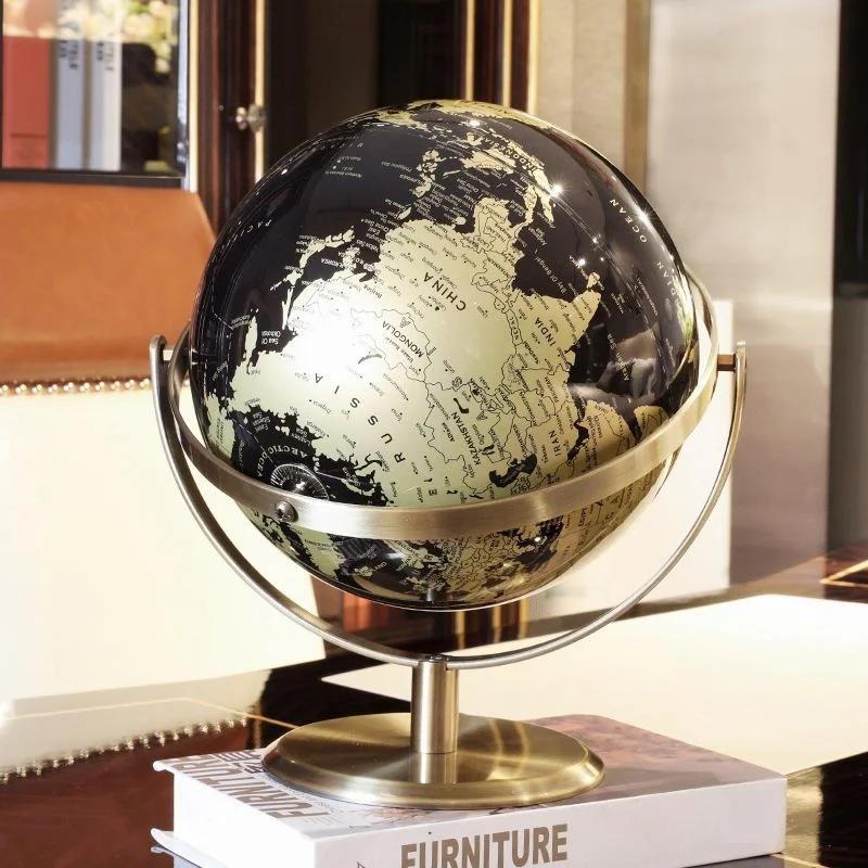 New 20/23cm Black Gold Rotating Globe British Home Office Decoration European Style Creative Handicraft Decoration Globe