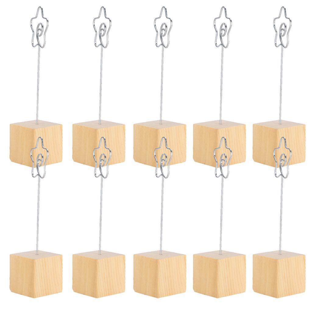 10Pcs Photo Holder Metal Clip Stand Note Message Card Picture Solid Wood Base Craft