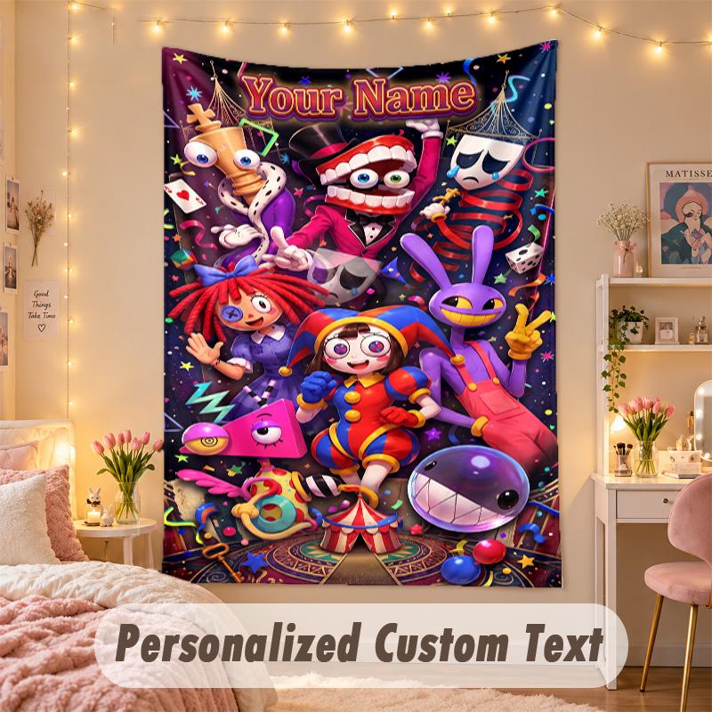 Benutzerdefinierte Personalisierte Wandteppich, Der Erstaunliche Digitale Zirkus Druck Benutzerdefinierter Name Text Wandkunst Hängend für Schlafzimmer
