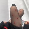 1 Adet Külotlu Çorap Kadın Ultra İnce Kırmızı Kalp Şeklinde Puantiyeli Seksi Çoraplar Nefes Alabilir Rahat Uzun Siyah Kadın Çorapları