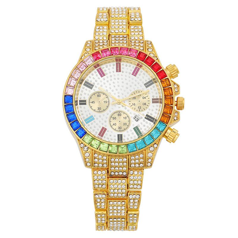 

Womens Fashion Diamond Watch With Calendar And Quartz Movement For Ladies Dress Wear WhitePlateGold