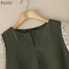 ZANZEA Women V-Neck Casual Lace Splice 3/4 Sleeve Loose Blouse