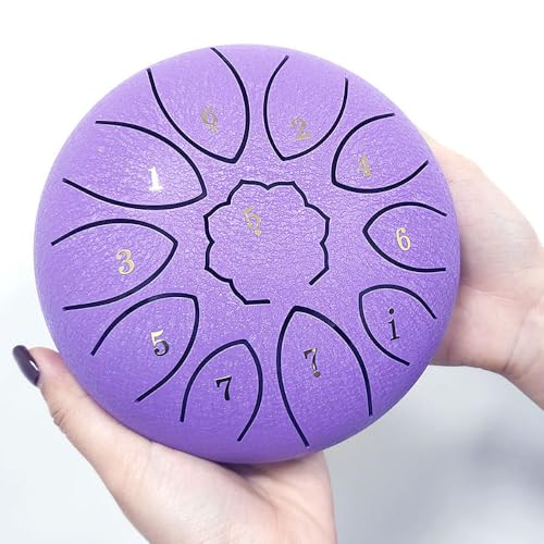 6-inch 11-Note Metal Tongue Drum with Storage Bag, Perfect for Yoga, Meditation, Healing, Prayer, and Fatigue Relief (Purple)