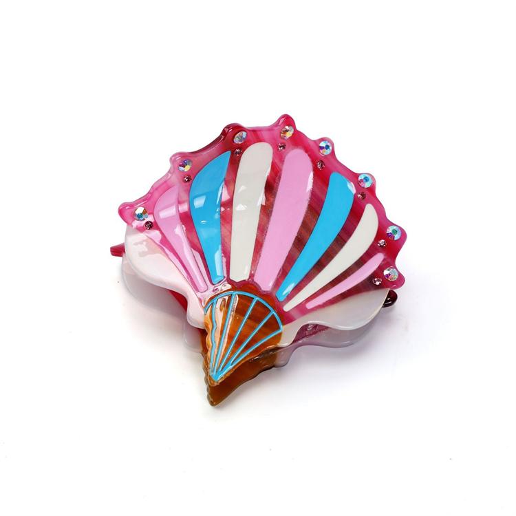 WoW Sheila Custom Creative Diamond Sea Shell Conch Acetate Hair Claw for Women