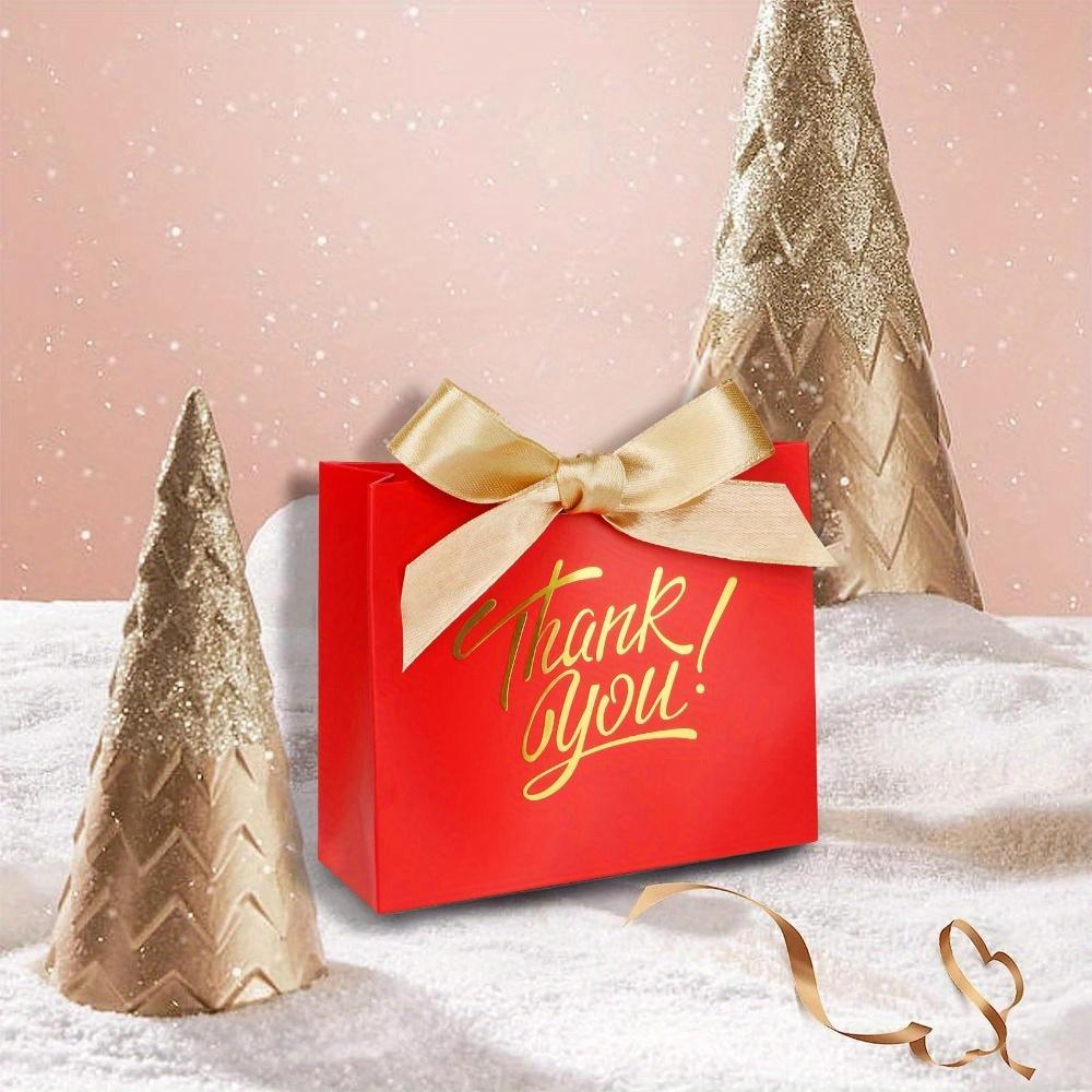 15pcs Small Red Paper Gift Bags with Bow Ribbon Party Favor Bags Thank You Bags Gift Packing Bag Printed with Golden Foil Candy Bags Mini Gift Bags