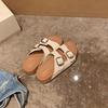 Cowhide version~ Height increase 3.5cm lazy round head double buckle with beach wear cool slippers women