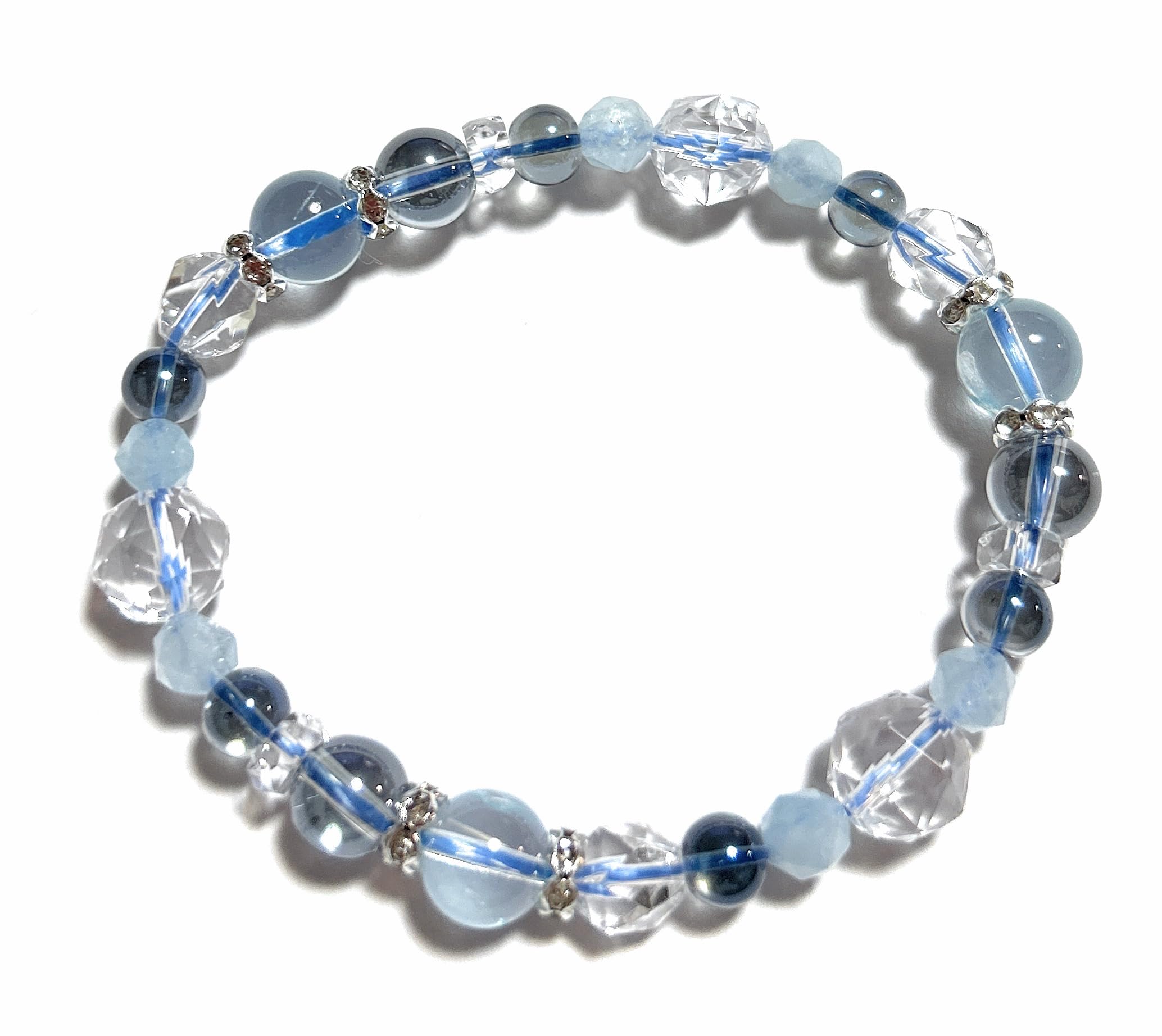 

[Malline] Premium Natural Stone Power Stone Bracelet - Blue Topaz, Cosmo Aura, Aquamarine - Inner Circumference: Approx. 16.5-17cm - Women s M-L,