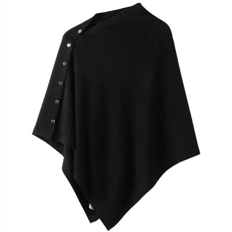 2025 Autumn/Winter Merino Wool Slanted Hem Cape with Gold Buckle One Size