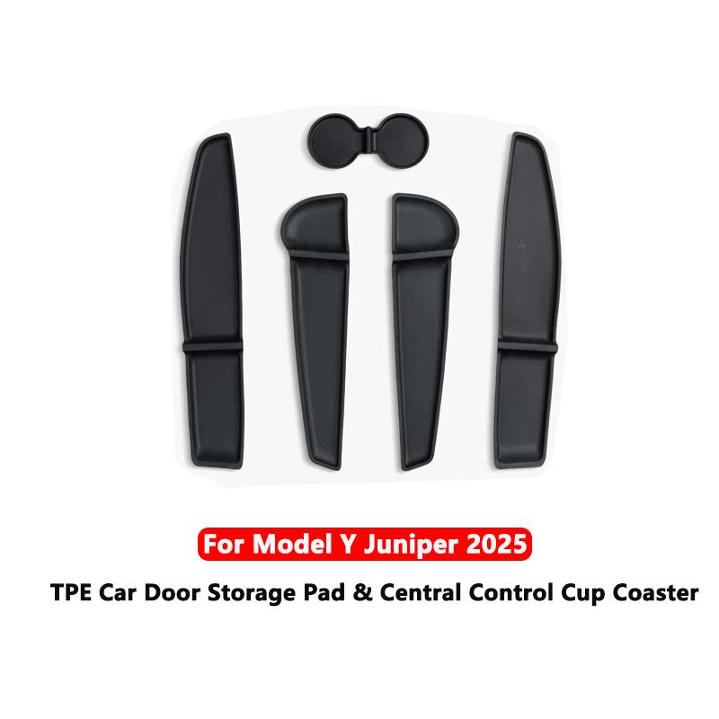 

Для Tesla Model Y Juniper / Запуск 2025 Подстаканник на центральную консоль TPE Коврики для хранения в слотах дверей автомобиля Аксессуары для интерьера 5 шт.