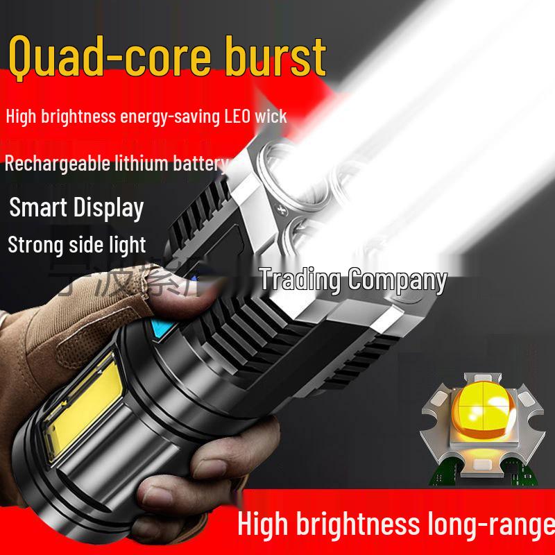 L-S03 Rechargeable Long-Range Flashlight with COB Side Light and 4 LEDs