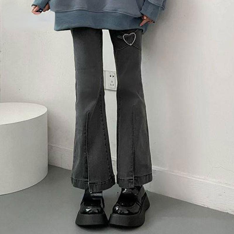 Love Metal Gray Women Jenas High Waist Flares Pants 2022 New Fashion Y2K Vintage Cute Sweet Casual 2000s E Girl Female Clothes