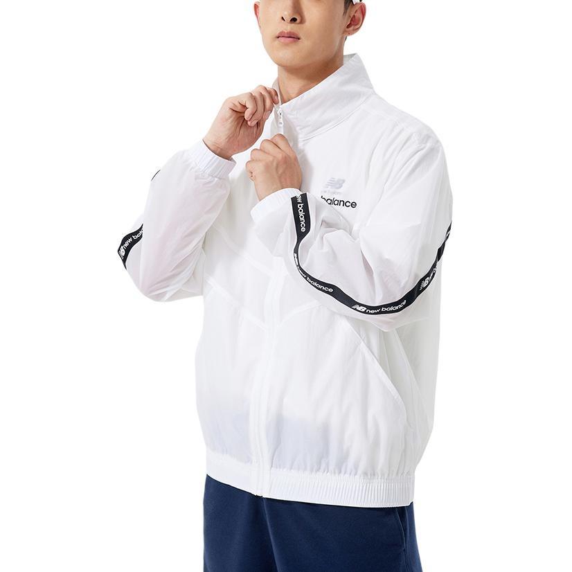 New Balance Logo Full-Zip Woven Jacket Asia Sizing 'White Black' Unisex AMJ22350-WT