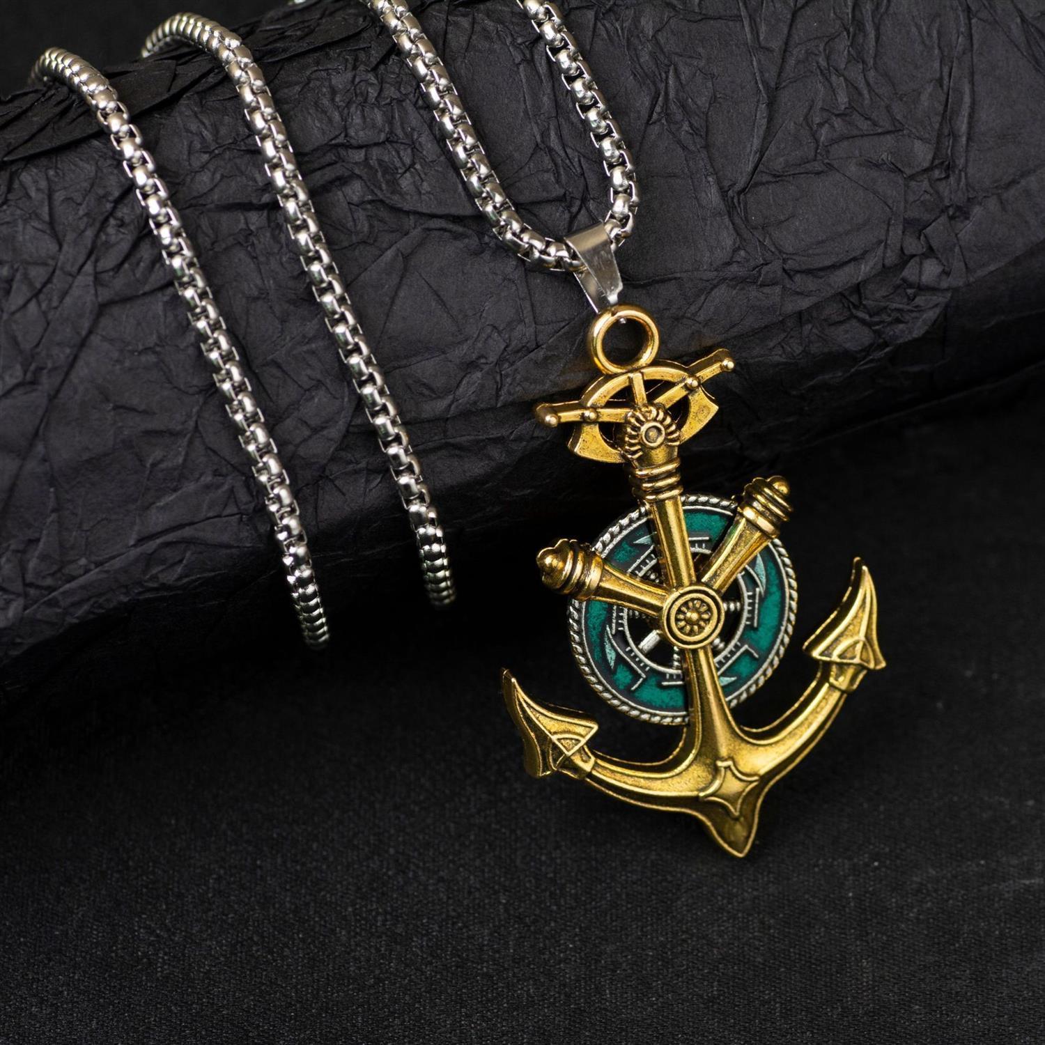 

Ретро европейское и американское ожерелье, уличный хип-хоп кулон, ретро средневековые аксессуары для ожерелья с якорем корабля золотистый
