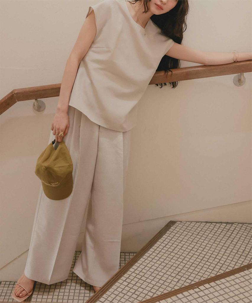 Titibait Wide Pants AFXP4319 Light Size Small Linen-Like Two-Tuck Women's, Beige,