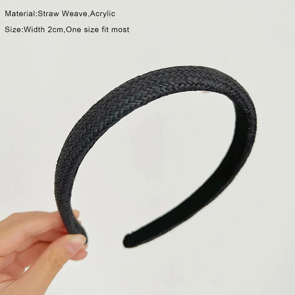 Bohemian Beach Straw Weaving Cross Knotted Headband Women Wide-brimmed Hand-woven Hair Hoop Travel Holiday Headdress Accessories