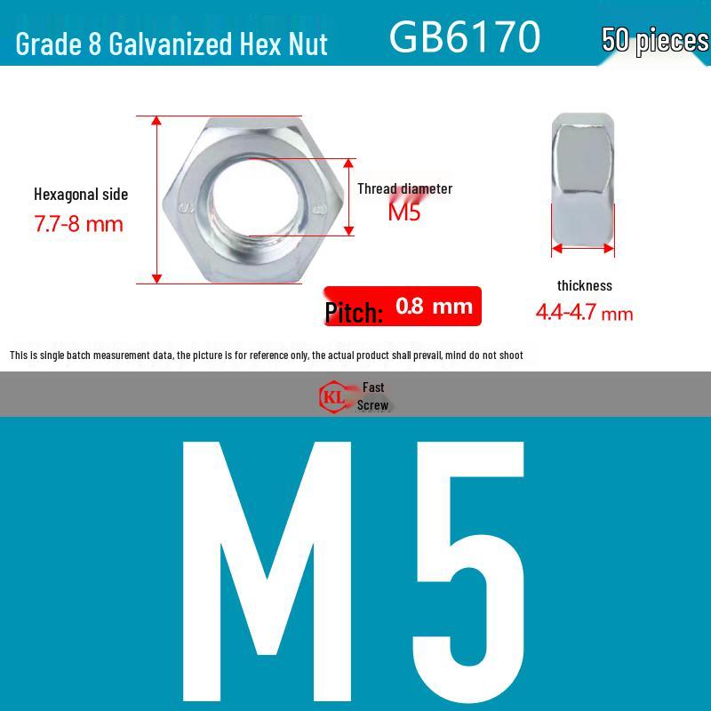 Galvanized Hex Nuts, Flat Washers, Spring Washers in M2-M48, Blue and White Zinc Coated