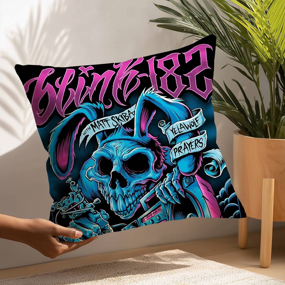 

Punk Band B-BLINK-182 Pillow Case Square Double‑Sided Print Cushion Case For Sofa Home Bedchamber Decor Gift 16x16Inch