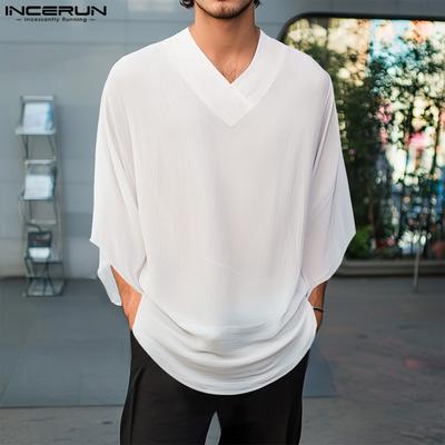 Summer Men's Batwing Sleeve Semi-Sheer Chiffon Casual Oversized T-Shirts