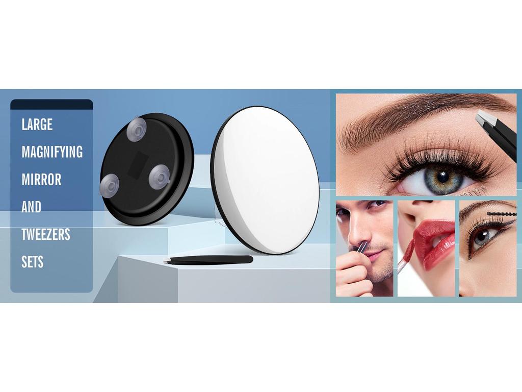 Handheld 6-inch Makeup Mirror with 10x, 20x, 30x Magnification and 360° Rotating Bracket