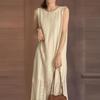 New Arrivals Open Run Women Sleeveless Long Dress Ivory Embroidery Slit Back Row