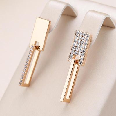 Smooth Pendant Tetris Zircon Asymmetric Stud Earrings for Women Minimalist Jewelry