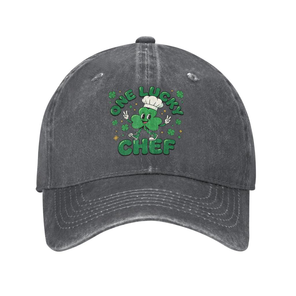 St Patricks Day Chef Lucky Shamrock Baseball Caps Distressed Denim Washed Cooking Snapback Unisex Women Outdoor Adjustable Hats