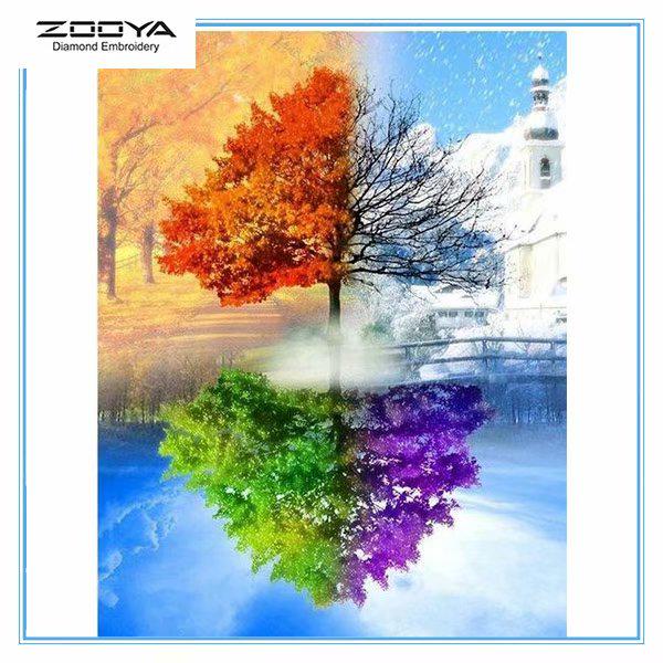 

ZOOYA DIY полный круглый алмаз картина отражение дерево искусство мозаика домашний декор вышивка крестиком