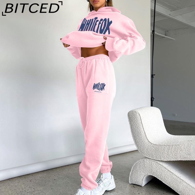 BITCED Women's Spring/Autumn/Winter Sweatshirt Set Foam-Printed Fashion Sports Long-Sleeved Hooded Sweatshirt