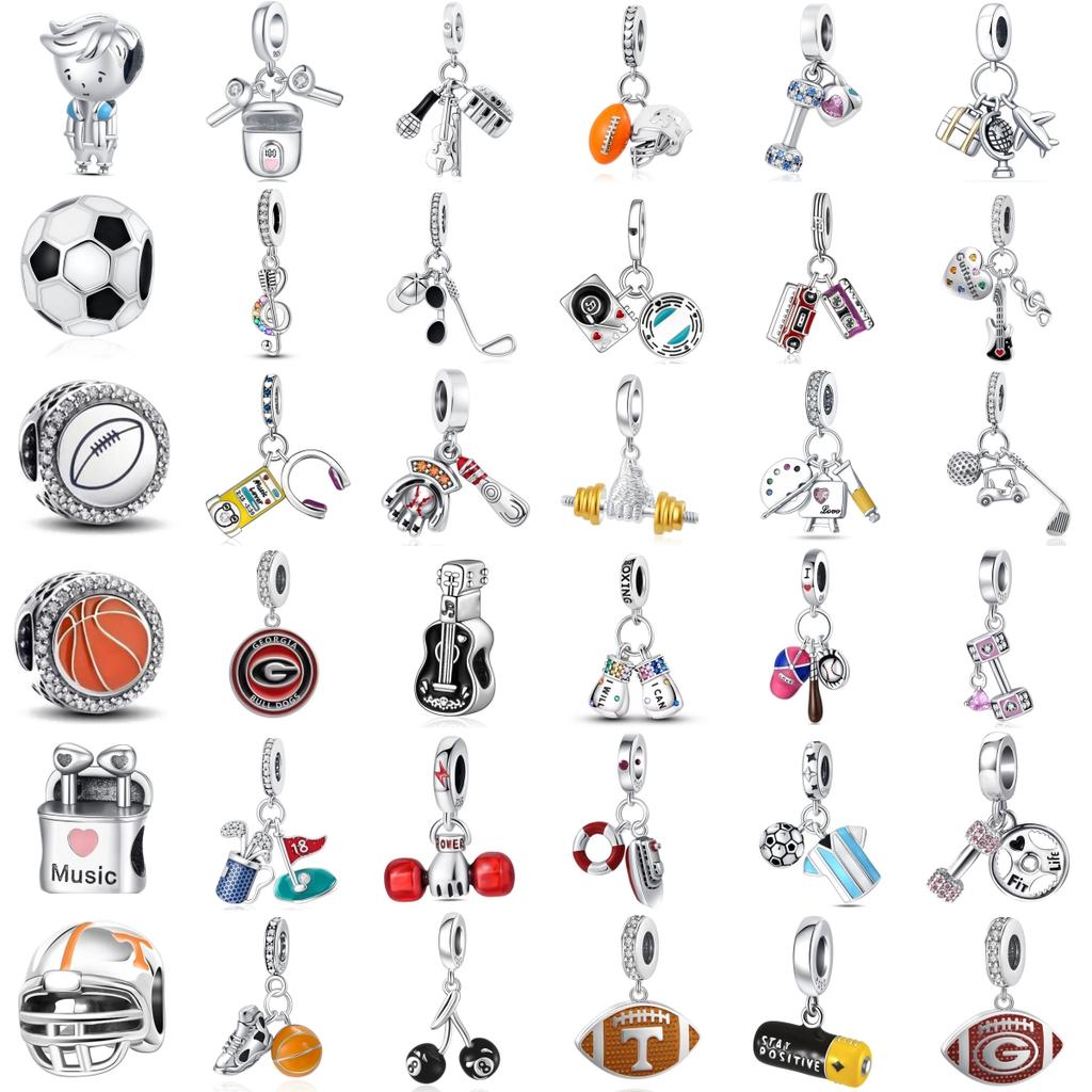 Brand New Dumbbell Football Rugby Headphones Charm Bead Component Sports Collection Bead Component Compatible With Authentic Original Pandent
