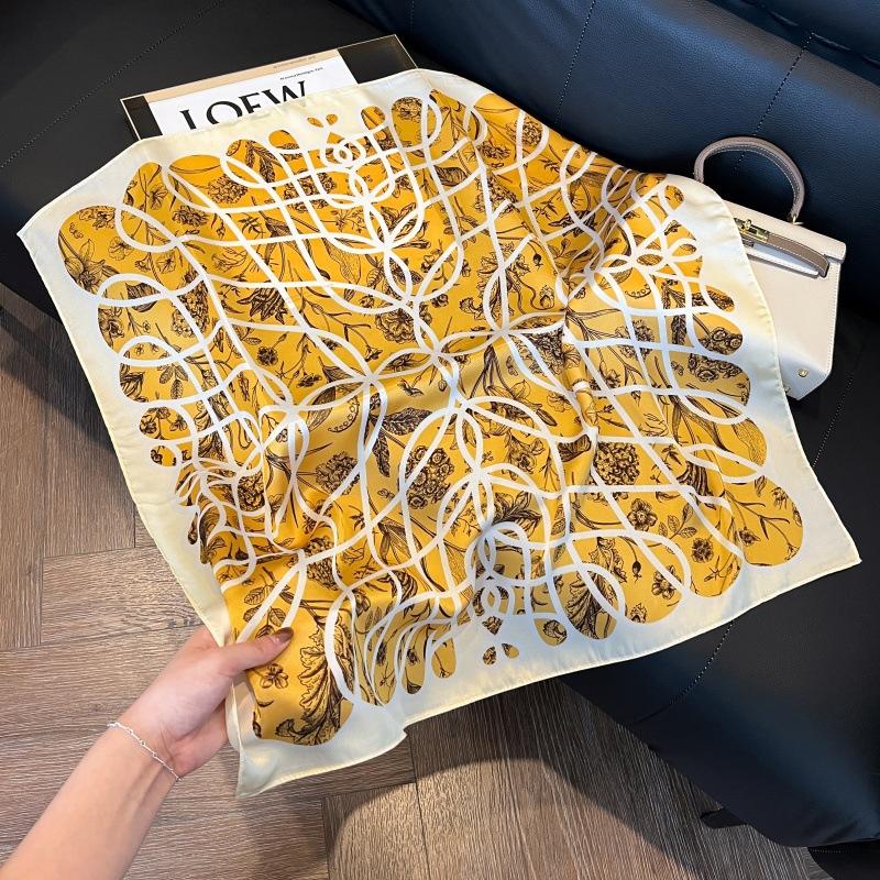 Silk scarf women's spring and autumn decoration versatile ins simple style striped square scarf streamer simulation silk fashion scarf scarf scarf