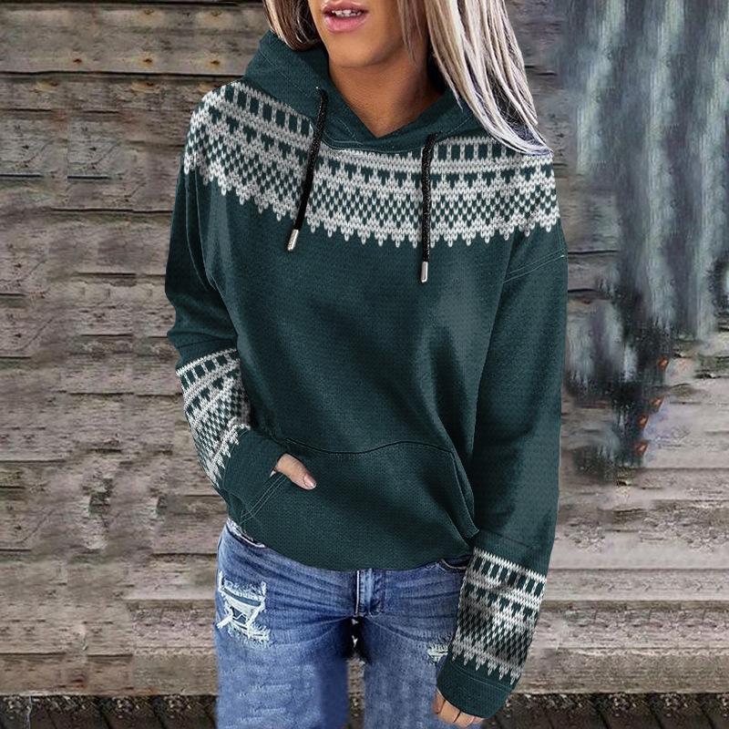 Autumn and Winter New Women's Clothing Christmas 3D Printing Hooded Pullover Long-sleeved Sweater Casual Fashion