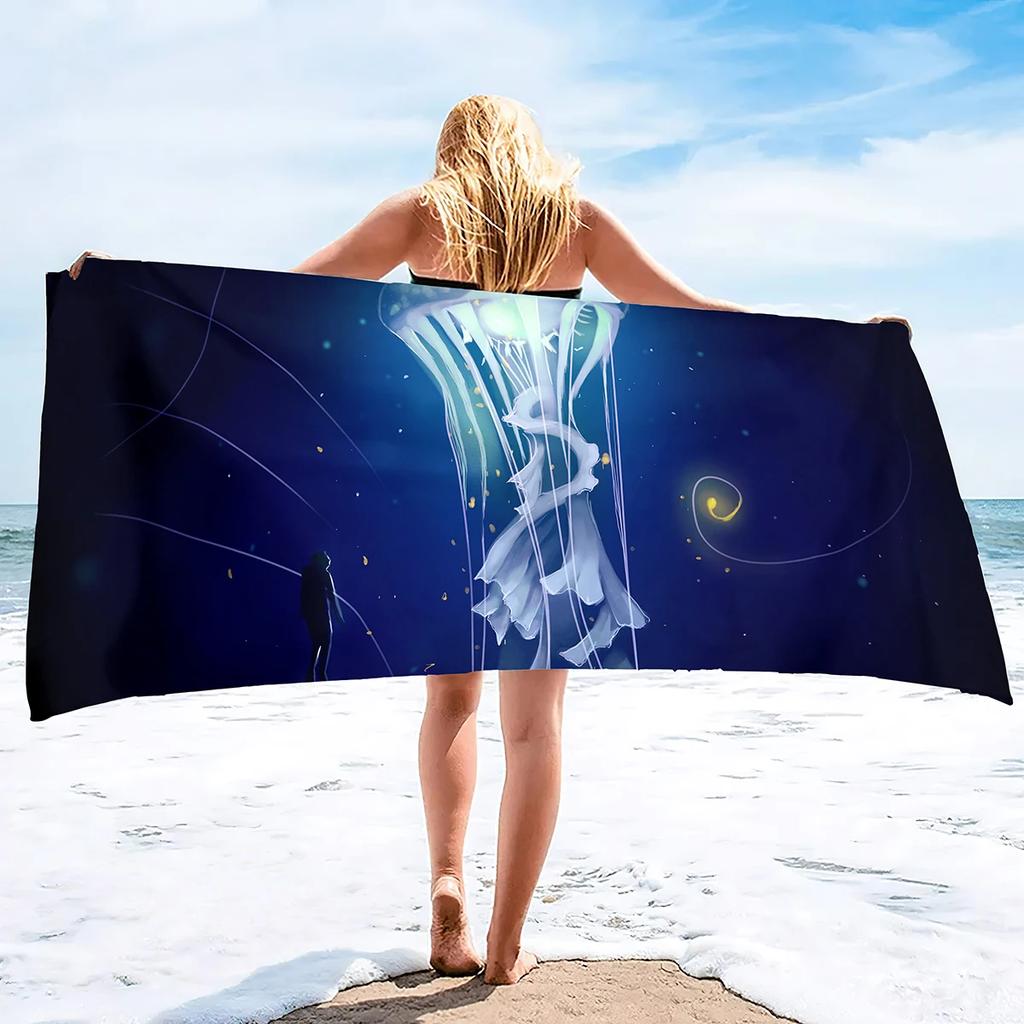 Jellyfish Printed Soft Beach Towels Super Absorbent, Quick Dry Decorative Pool Towels Lightweight Compact Beach Accessories