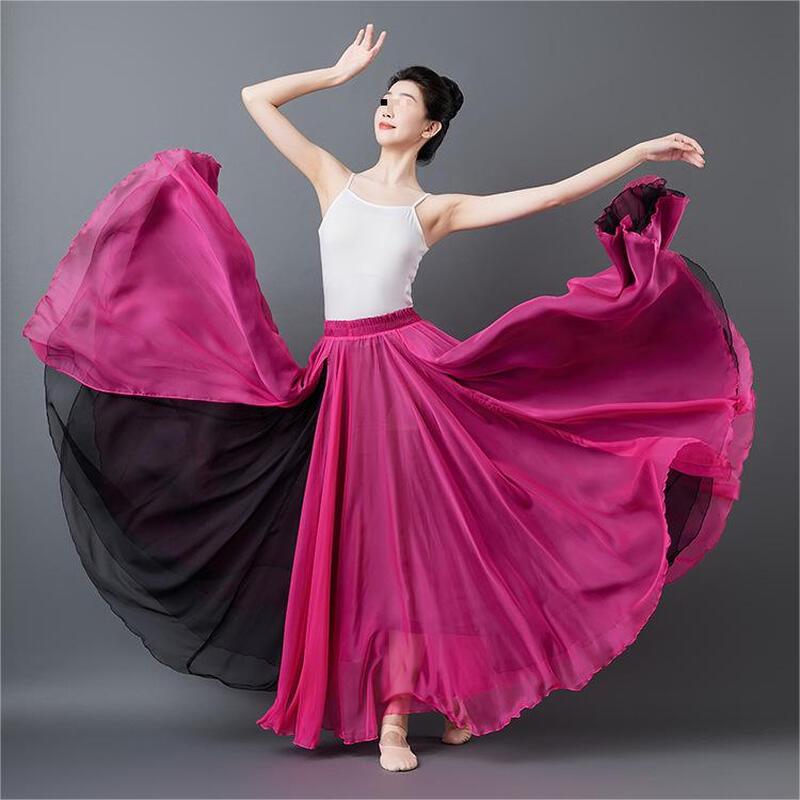 Chinese Style 900-Degree Double-Layer Flowy Dance Skirt L