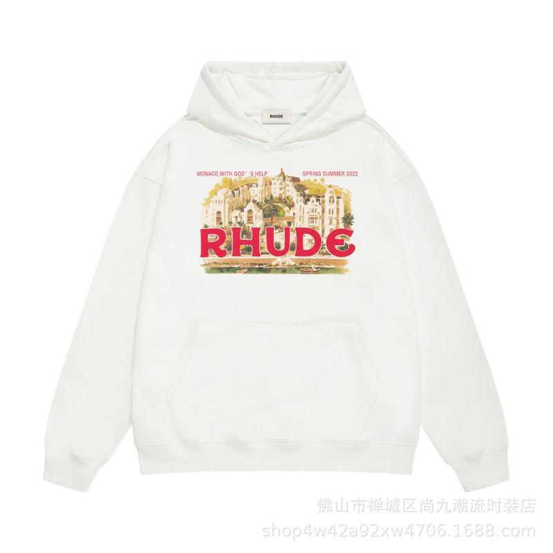 RHUDE Classic Printed Hoodie Loose Fit Men Women Fall Winter Streetwear