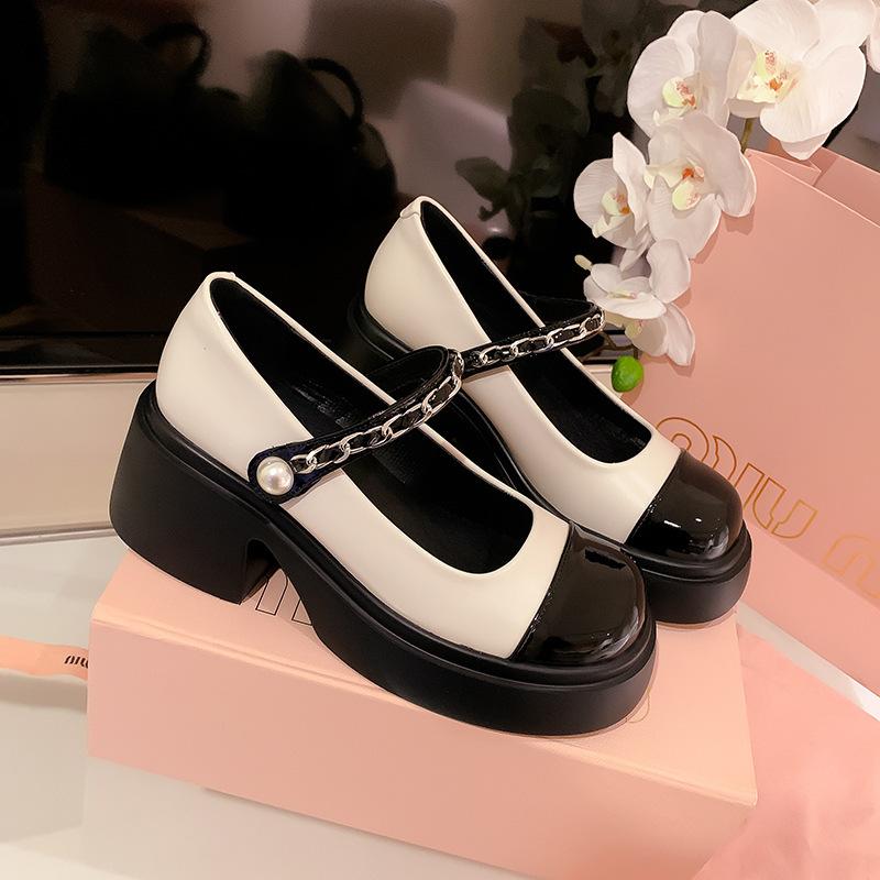 

Черно-белые туфли Мэри Джейн на платформе, женские туфли на толстом каблуке, туфли на платформе, маленькие кожаные туфли с цепочкой, туфли-лодочки, маленькие мужские туфли на высоком каблуке, женские 34 абрикосовый