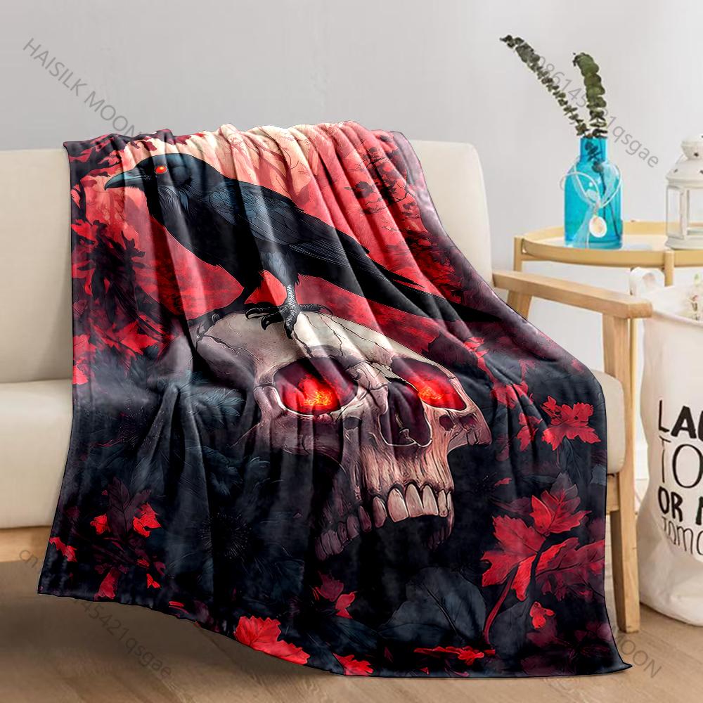 1PC Crow skull red forest Print Adult Children Warm Blankets Home Travel Car Soft and Comfortable Suitable for all seasons