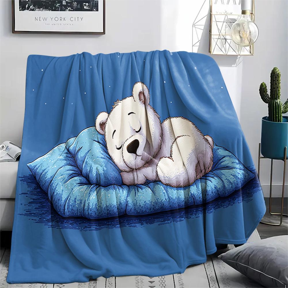 Polar Bear Print Flannel Blanket, High quality Comfortable for All Seasons, Home Decor, Warmth and Comfort, Perfect for Christmas Gifts