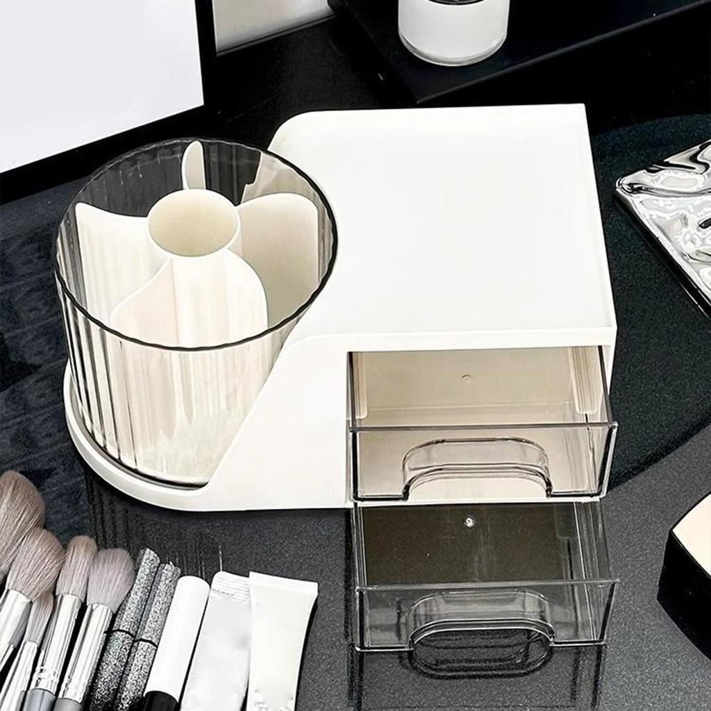 Rotating Desk Organizer Aesthetic Large Capacity With Drawers Space Saving Office Desk Organizer For Art Supplies Makeup Brush