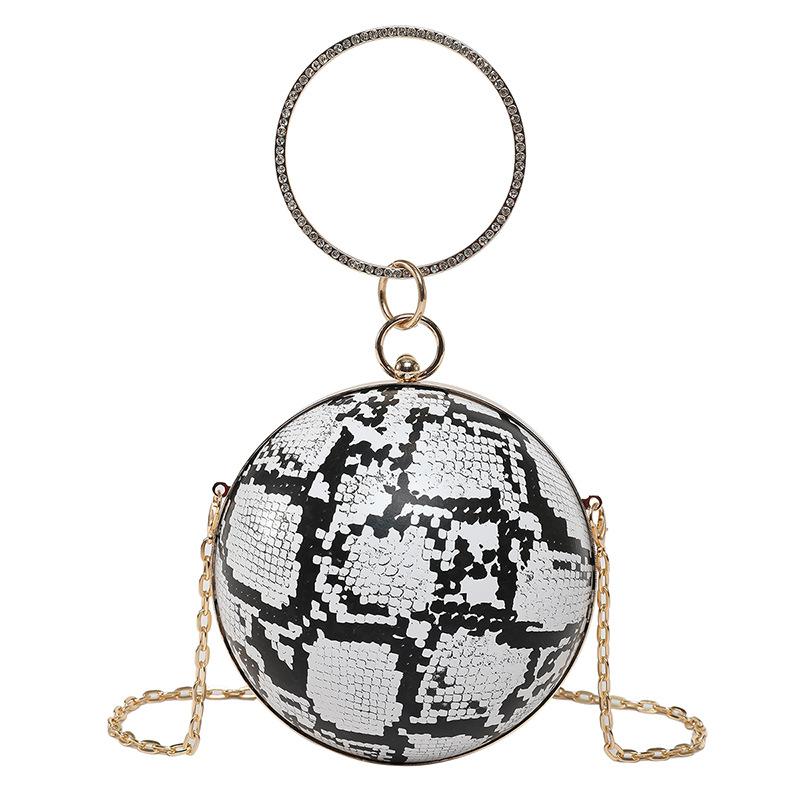 New product personalized niche design snakeskin pattern spherical bag trend contrasting color versatile chain hand carry messenger bag