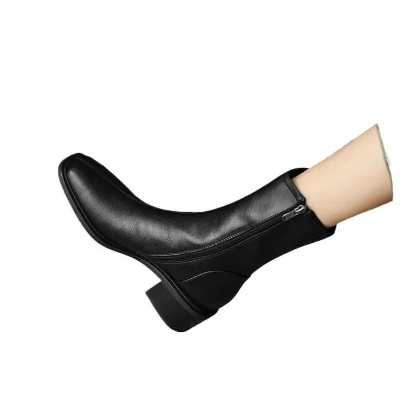 Fashion New PU Leather Ankle Boots for Women Shoes Fashion Side Zipper Outdoor Ladies Footwear Low Heel Short Black Botas De Mujer