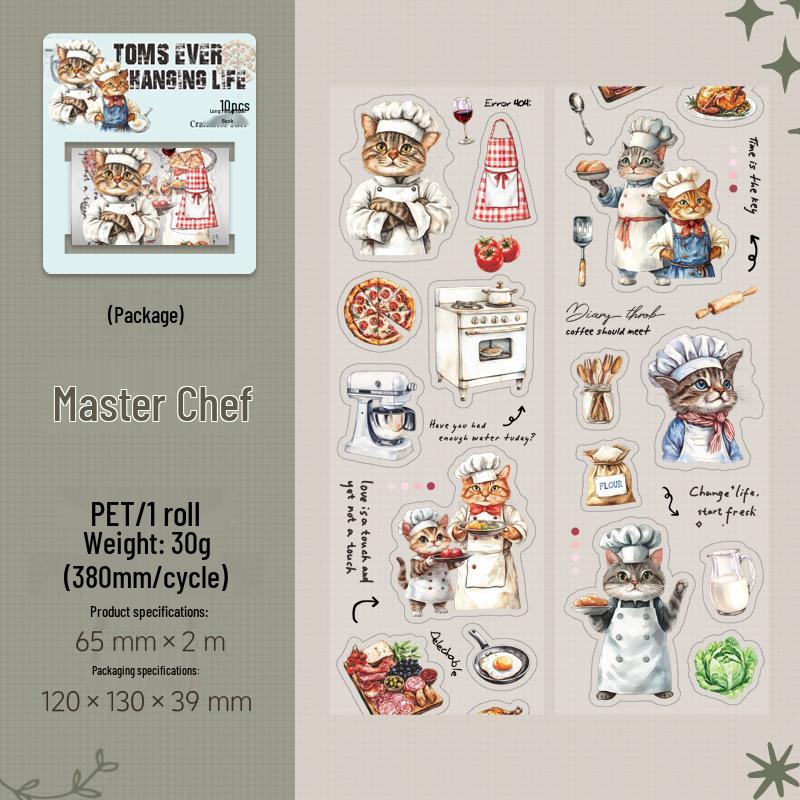 Ketchup Girl Tom's Life Series Cat Theme Die-Cut Scenery Planner Tape