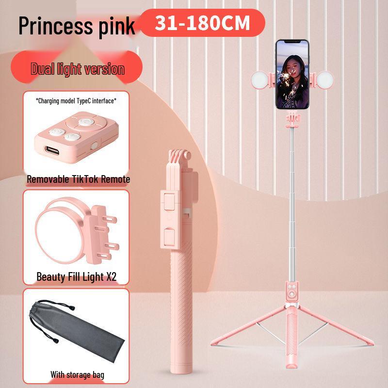 1.8m Bluetooth Selfie Stick with Integrated Tripod and Universal Phone Holder for Remote Control, Charging, and Live Streaming.