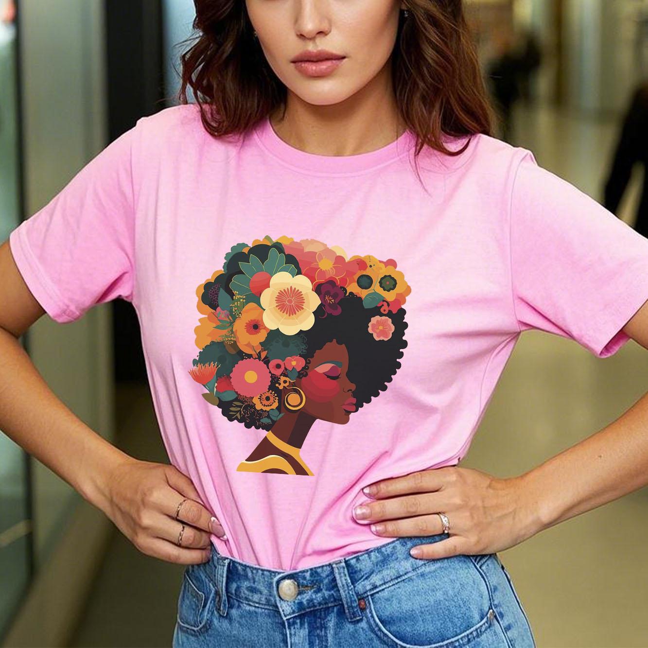 

New Fashion Beauty Printed Tshirt Oil Painting Style Casual Short Sleeve Fashion Versatile Womens Tshirt S